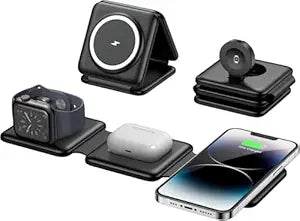 Foldable 3-in-1 Wireless Charger Station Multiple Appleee Devices Travel Charging Pad Dock for Watch iPhoneee 16 15 14 13 12 Pro Max Plus & Earpod