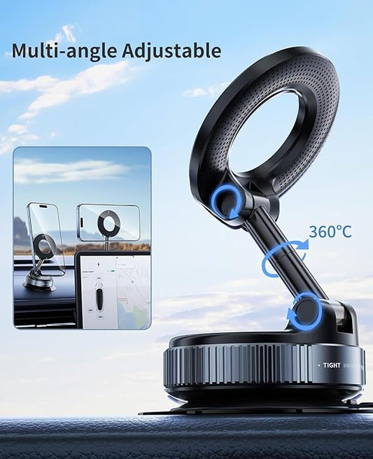 K007 Magnetic Phone Holder – 360° Vacuum Suction Cup Mount for Car, Gym, Mirror, Shower – Foldable Adjustable Stand – Universal Mobile Holder Compatible with All Phones
