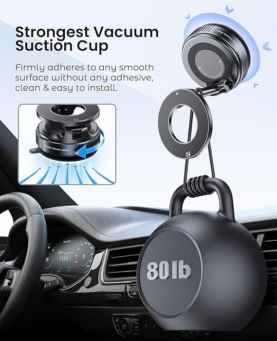 K007 Magnetic Phone Holder – 360° Vacuum Suction Cup Mount for Car, Gym, Mirror, Shower – Foldable Adjustable Stand – Universal Mobile Holder Compatible with All Phones