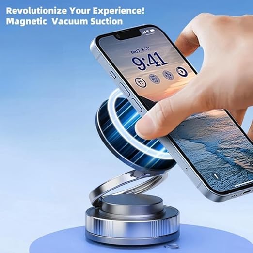 Universal T28 Ring Magnetic Mobile Vaccum Mount with 360 Degree Adjustable Phone Holder for Smartphones Multi Flat Surface Compatible for Car Dashboard, Desktop, Gym, Mirror and Glass