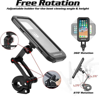 Bike Phone Mount Waterproof Smartphone Holder For 4 - 7 inches Smartphones| 360 Rotation - Black