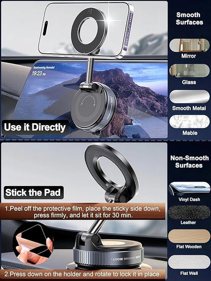 K007 Magnetic Phone Holder – 360° Vacuum Suction Cup Mount for Car, Gym, Mirror, Shower – Foldable Adjustable Stand – Universal Mobile Holder Compatible with All Phones