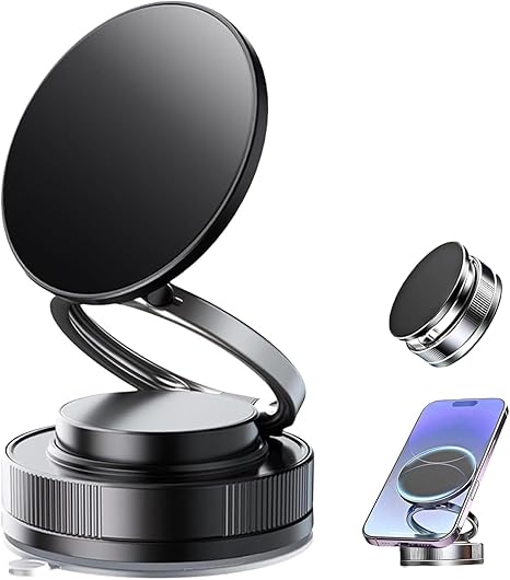 Universal T28 Ring Magnetic Mobile Vaccum Mount with 360 Degree Adjustable Phone Holder for Smartphones Multi Flat Surface Compatible for Car Dashboard, Desktop, Gym, Mirror and Glass